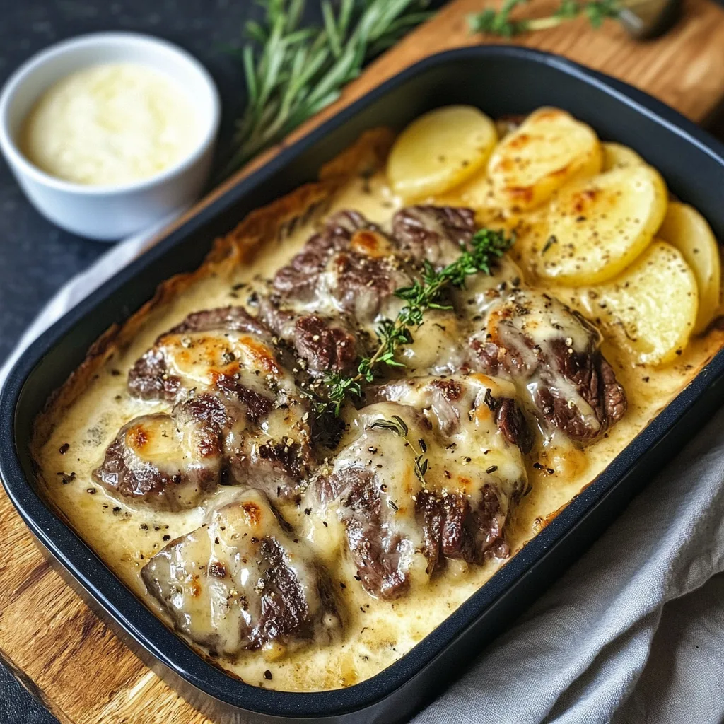 Njut av krämig lövbiffsgratäng – en rik och mättande rätt perfekt för en härlig familjemiddag! 🍽️✨