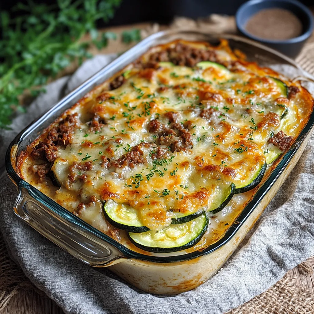 En läcker köttfärsgratäng med zucchini och ost, serverad med en fräsch sallad och rostade grönsaker.