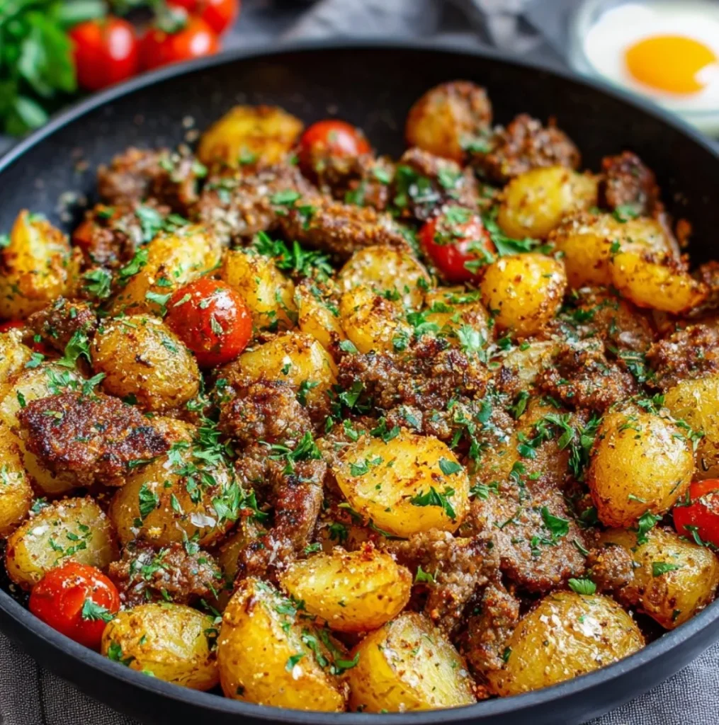 Krispiga potatis och saftiga mini biffar med gyllene potatis och smakrika biffar