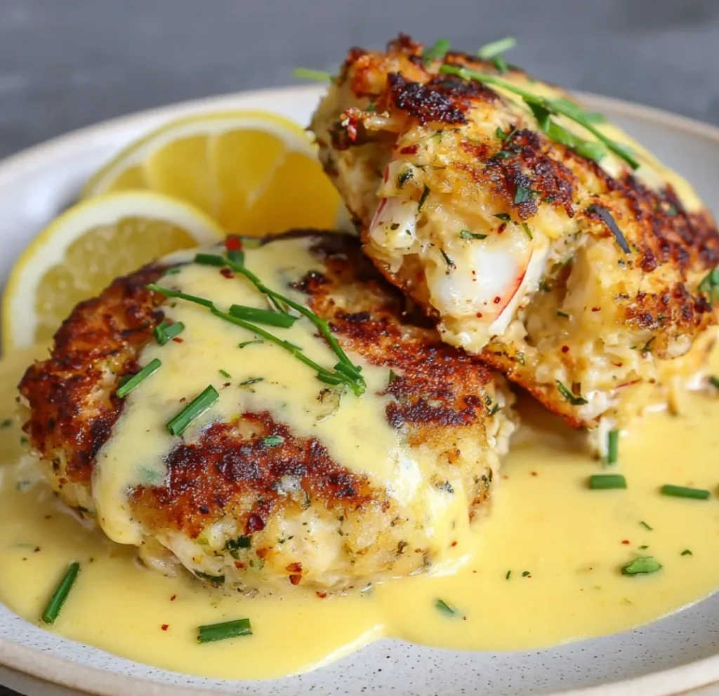 Cheddar Bay Krabbkakor med Citron Smörsås