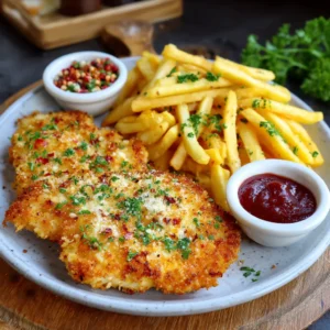 perfekt kryddig vitlöksparmesankyckling med pommes frites
