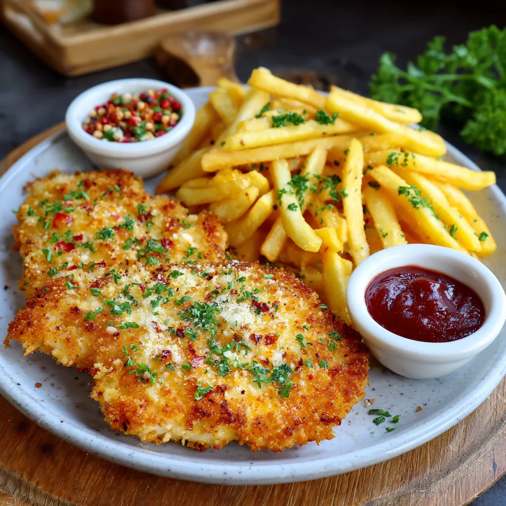 perfekt kryddig vitlöksparmesankyckling med pommes frites