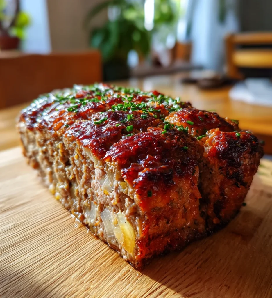 Lökfylld köttfärslimpa med saftig färs och karamelliserad lök