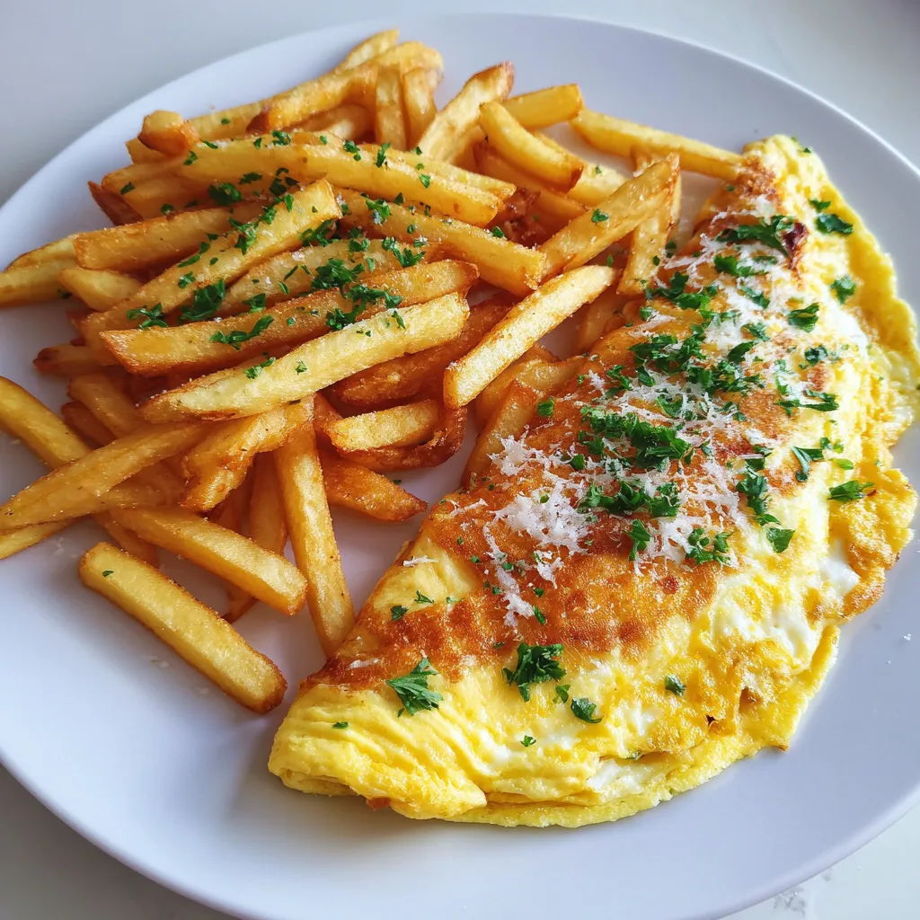 Pommes- och äggomelett med krispiga pommes och fluffiga ägg