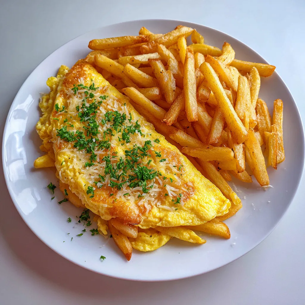 Pommes- och äggomelett med krispiga pommes och fluffiga ägg