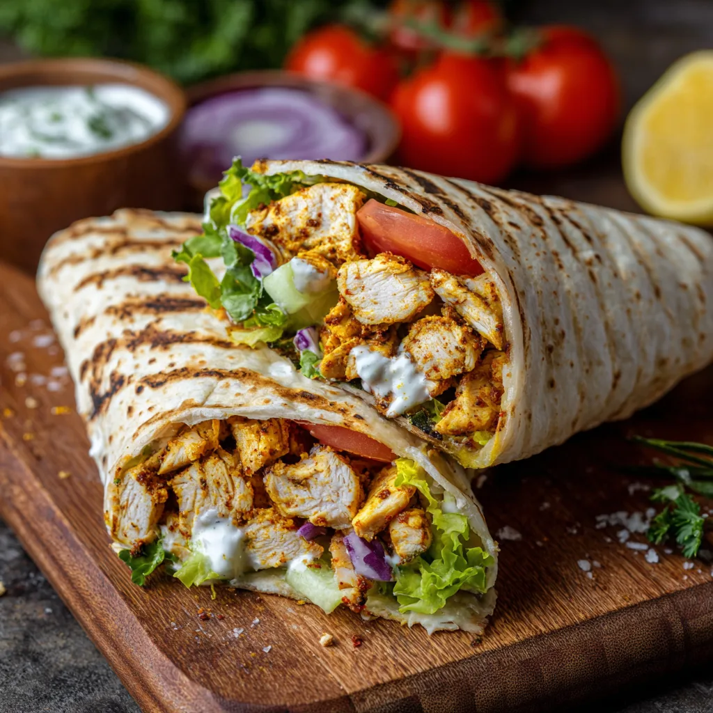 Smakrika kycklingwraps med vitlökskrämsås