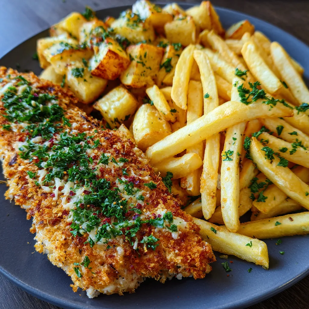 perfekt kryddig vitlöksparmesankyckling med pommes frites