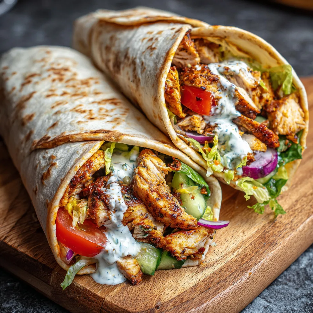 Smakrika kycklingwraps med vitlökskrämsås