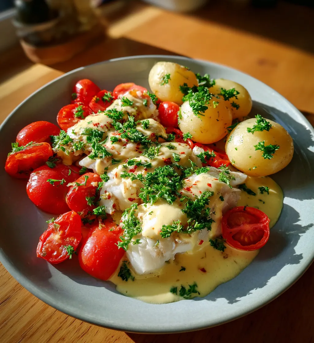 Featured image for Torsk i ugn med äggsås och potatis - en festmåltid!