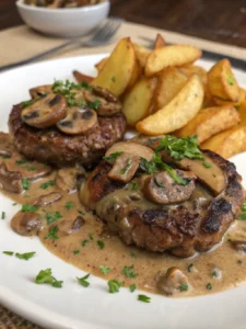 Pannbiff med Champinjonsås och Klyftpotatis