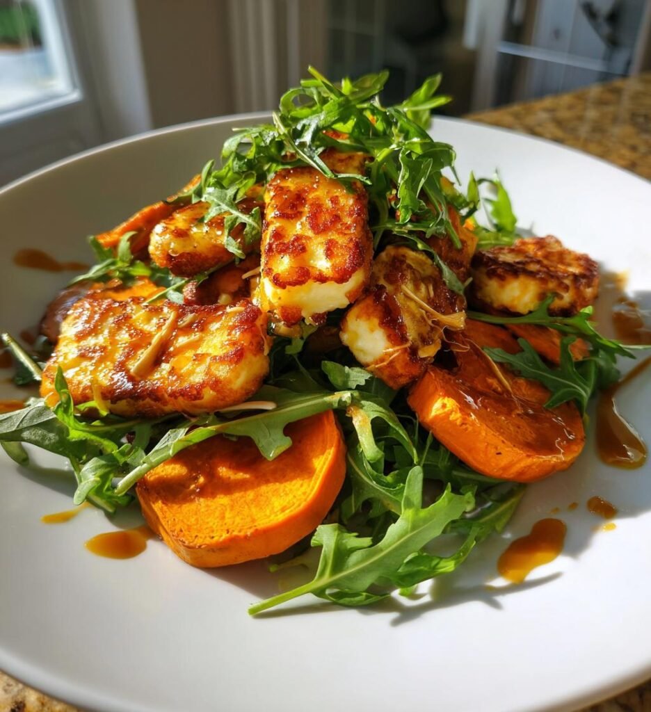 Halloumisallad med Sweet Potatis och Ruccola
