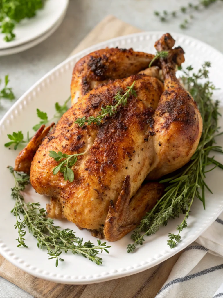 Knaprig ugnskyckling med örter