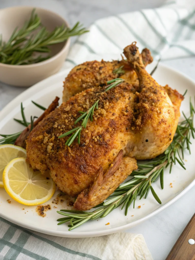 Knaprig ugnskyckling med örter