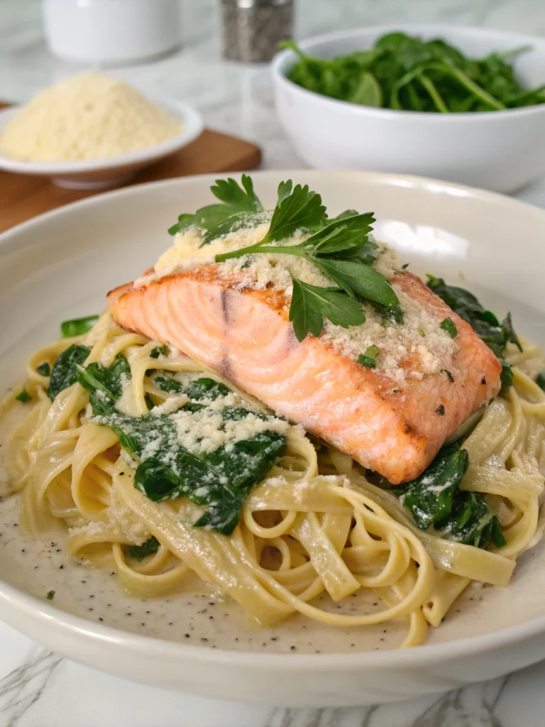 Krämig Laxpasta med Grädde och Spenat