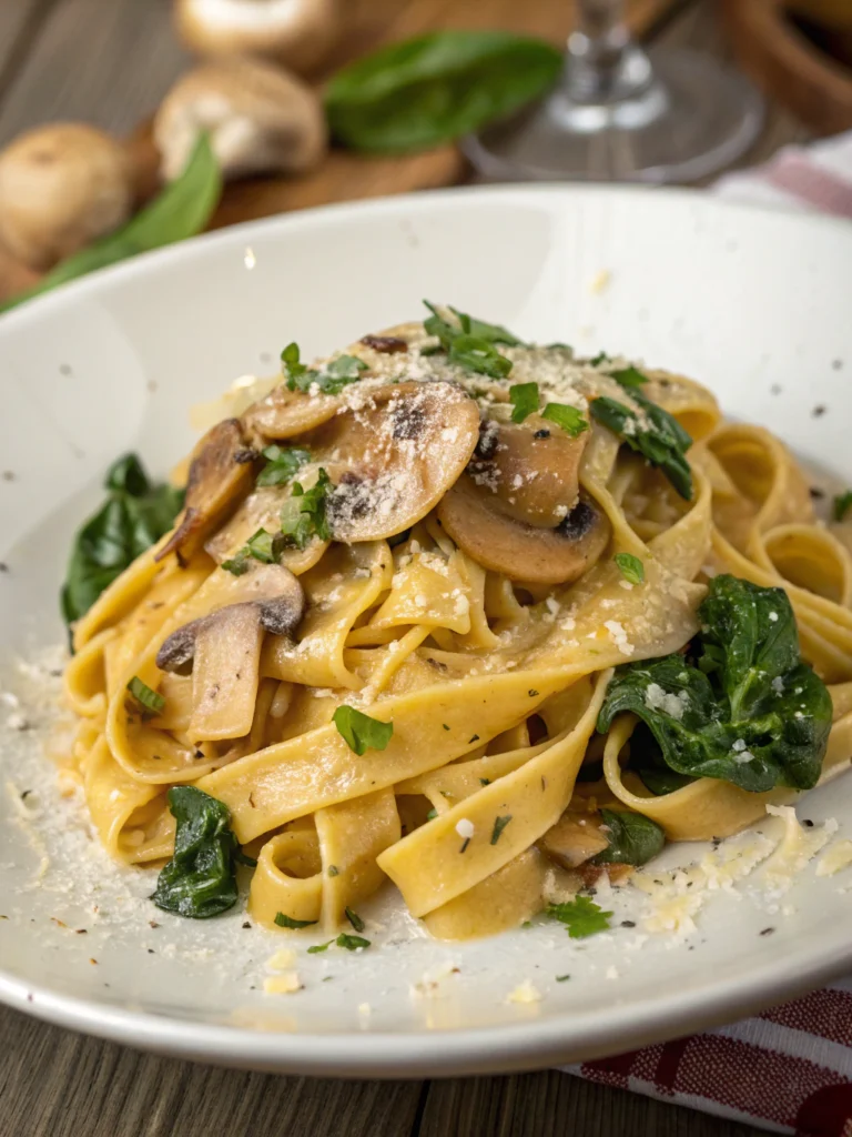 Krämig Pastarätt med Svamp och Spenat