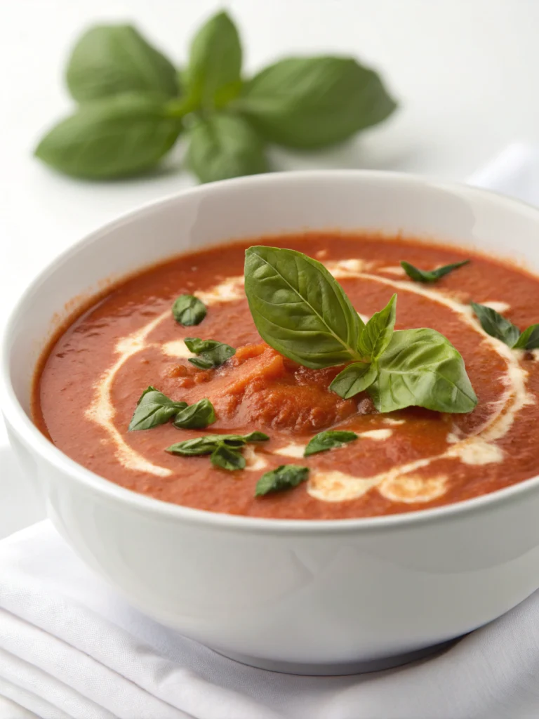 Krämig tomatsoppa med basilika