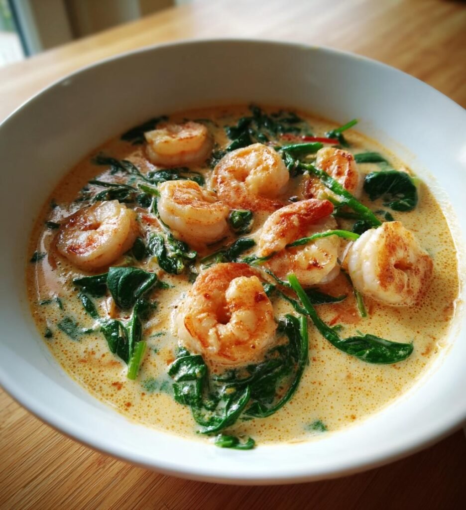 Krämig Räksoppa med Färsk Spenat