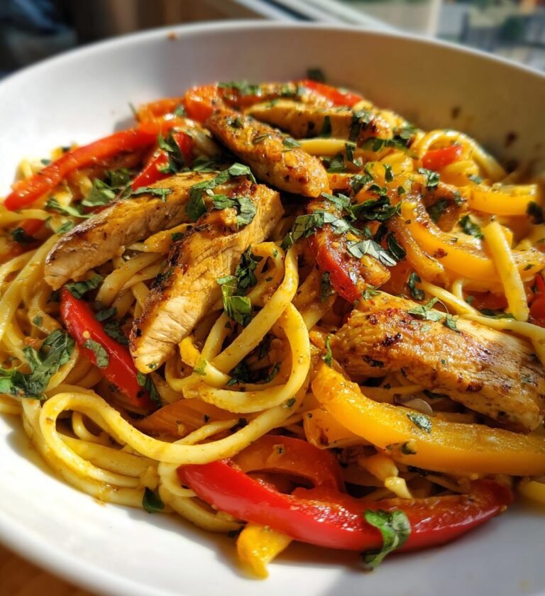 Kycklingpasta med Paprika och Basilika