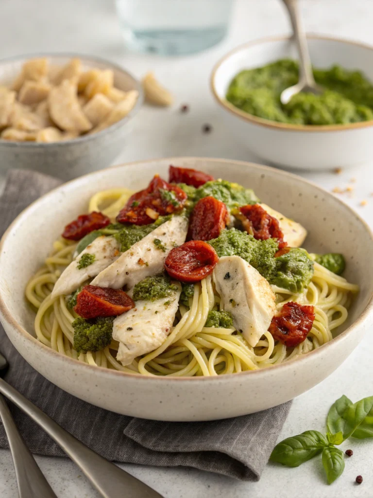 Kycklingpasta med Pesto och Soltorkad Tomat