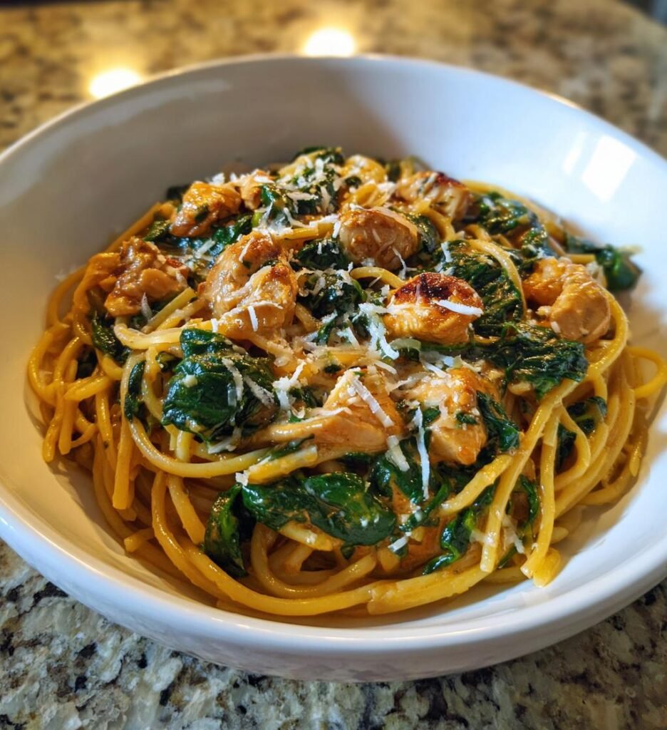 Kycklingpasta med Spenat och Parmesan