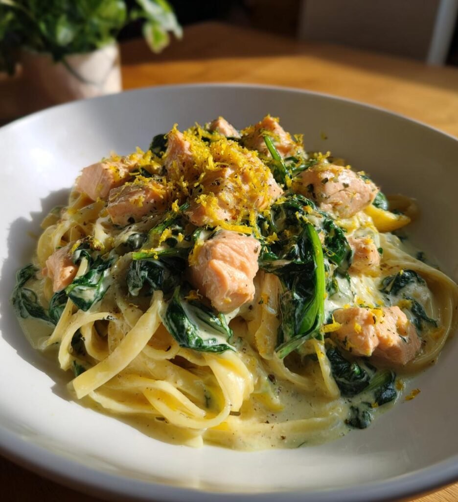 Laxpasta med Citron och Spenat