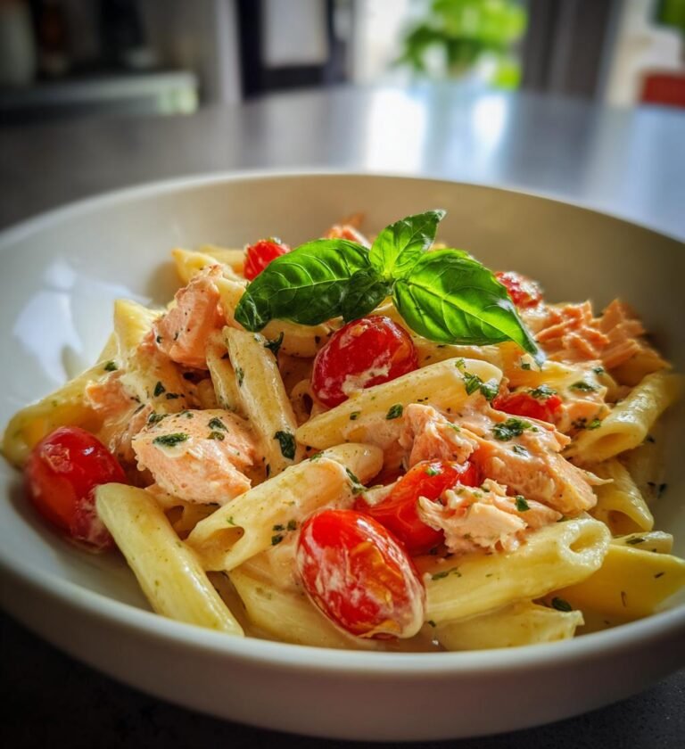Laxpasta med Tomat och Färsk Basilika