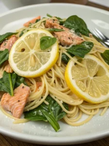 Laxpasta med citron och spenat