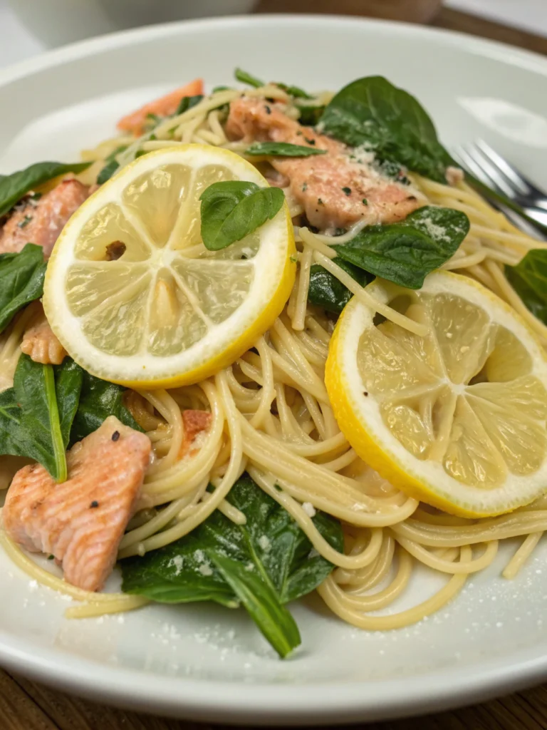 Laxpasta med citron och spenat
