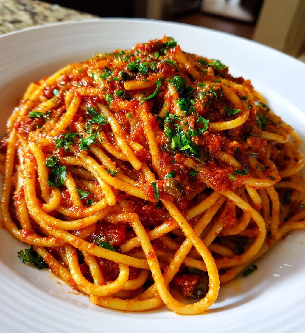 Pasta Puttanesca (Italiensk kryddstark pasta) - detail 1