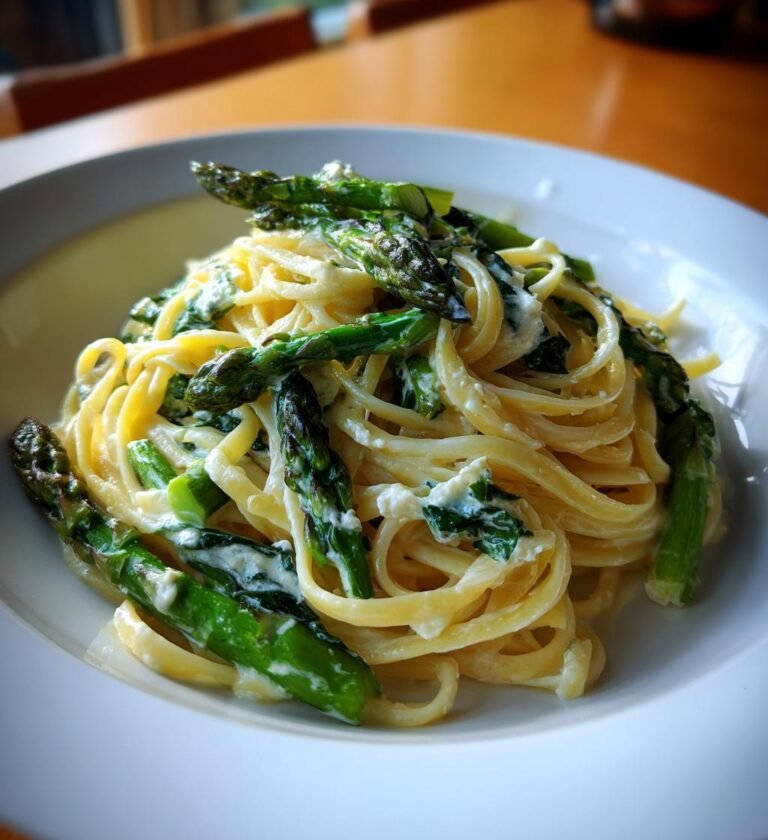 Pasta med Sparris och Chèvre