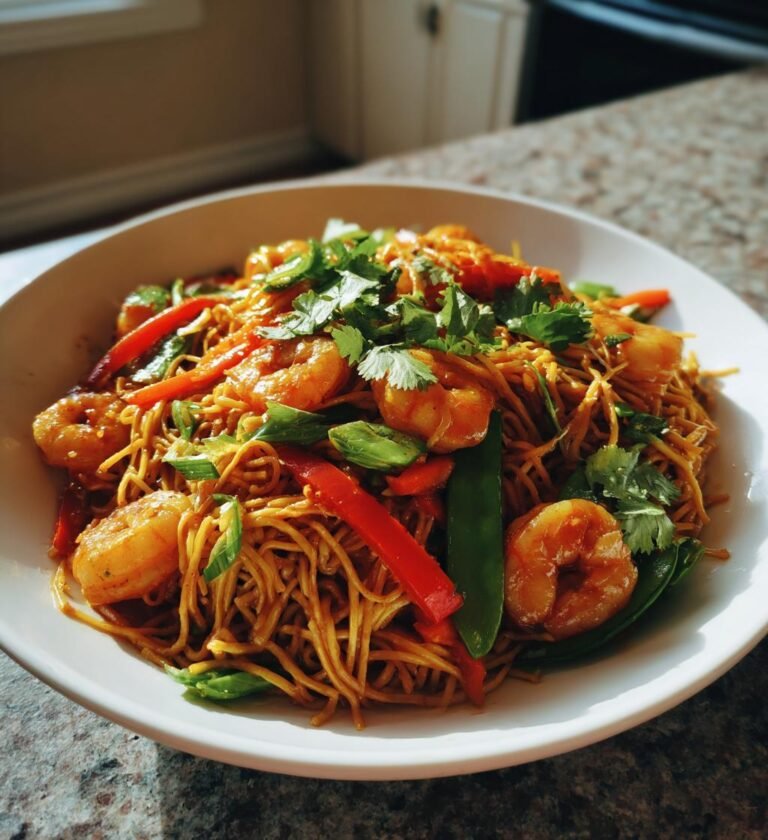 Wokade Nudlar med Räkor och Grönsaker