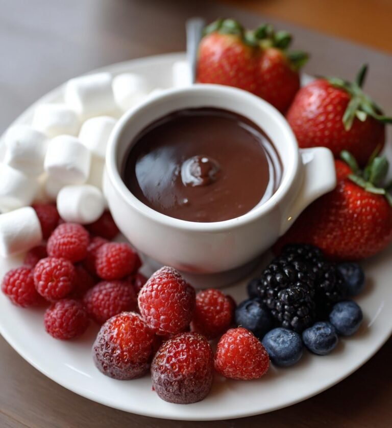 Chokladfondue med Färska Bär och Marshmallows