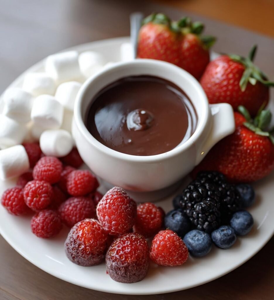Chokladfondue med Färska Bär och Marshmallows