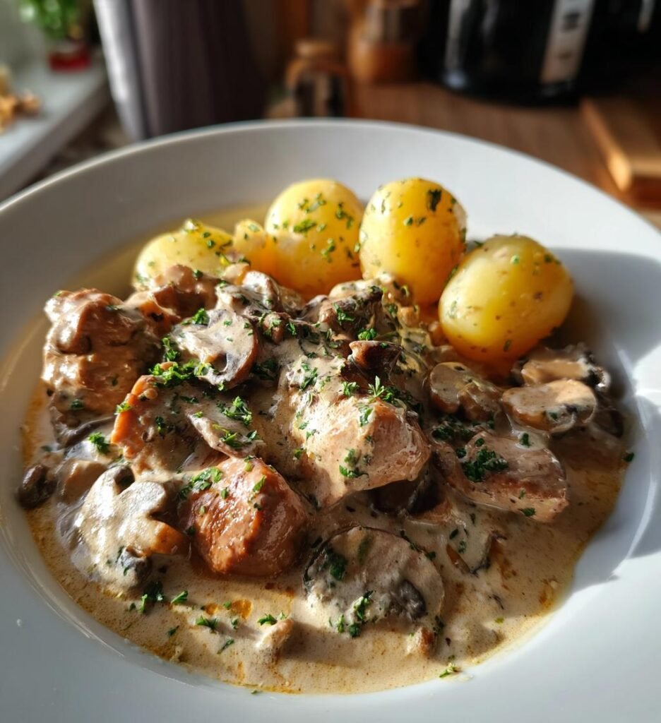 Fläskfilégryta med Champinjoner och Grädde