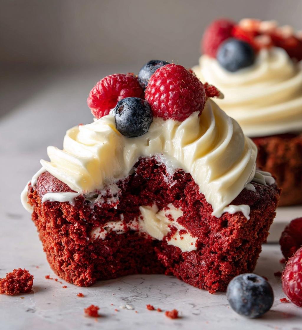 Fluffiga Röda Sammetsmuffins med Krämig Ostfrosting och Vit Chokladdekor - detail 1