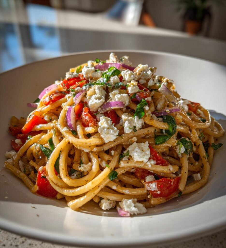 Fräsch pastasallad med fetaost