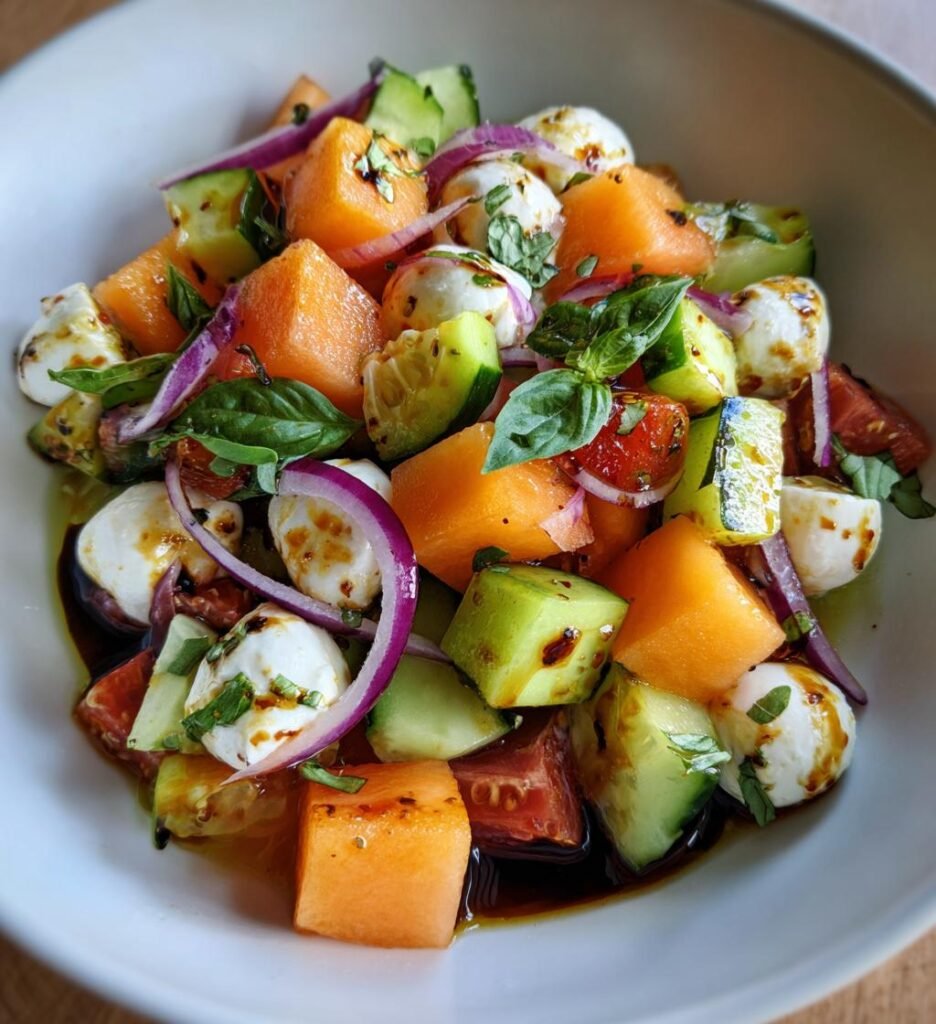 Fräsch sallad med melon och mozzarella