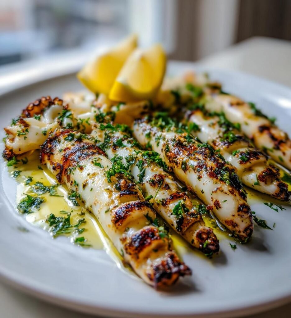 Grillad Bläckfisk med Vitlöksolja, Citron och Persilja