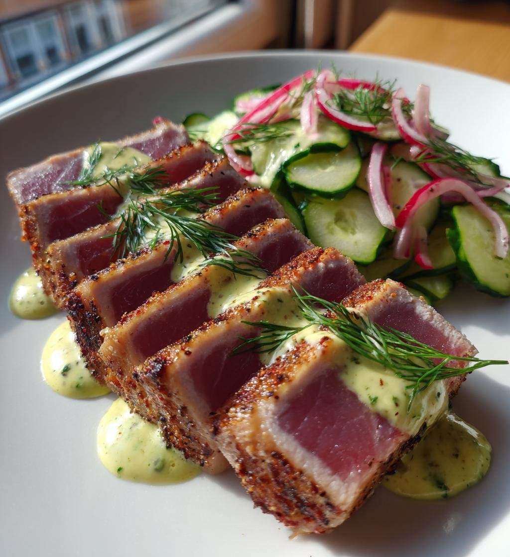 Grillad Tonfisk med Wasabimajonnäs och Gurksallad - detail 1