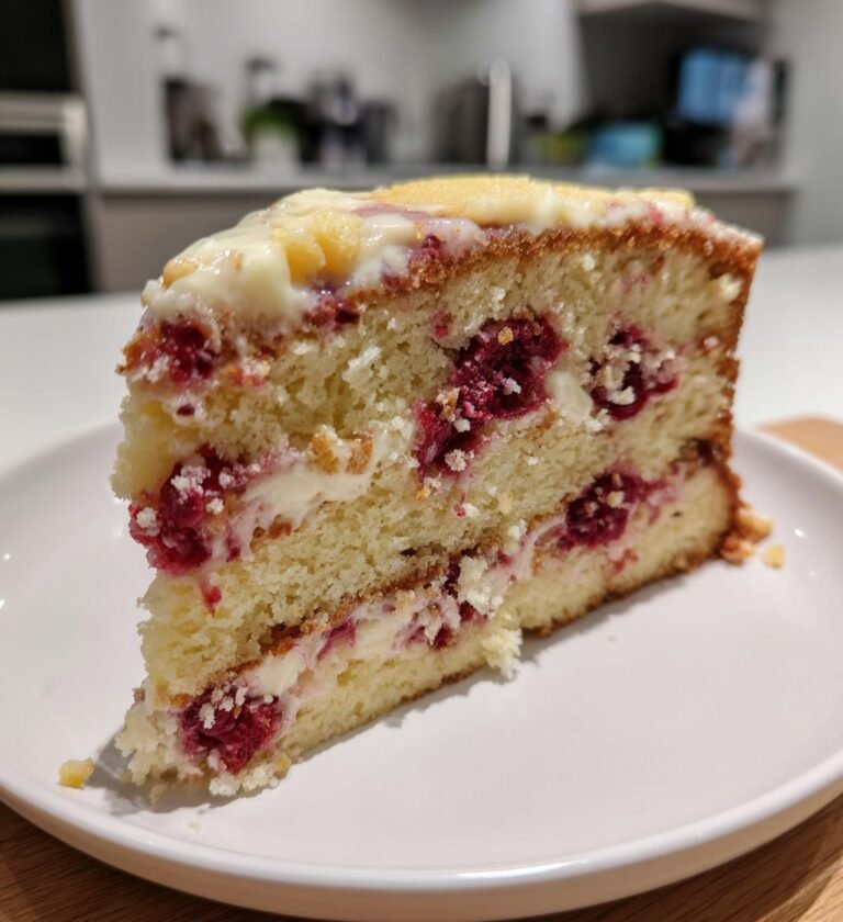 Hallon- och vit chokladkaka