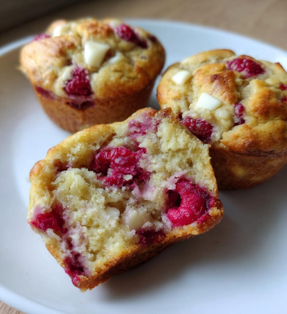 Hallonmuffins med vit choklad