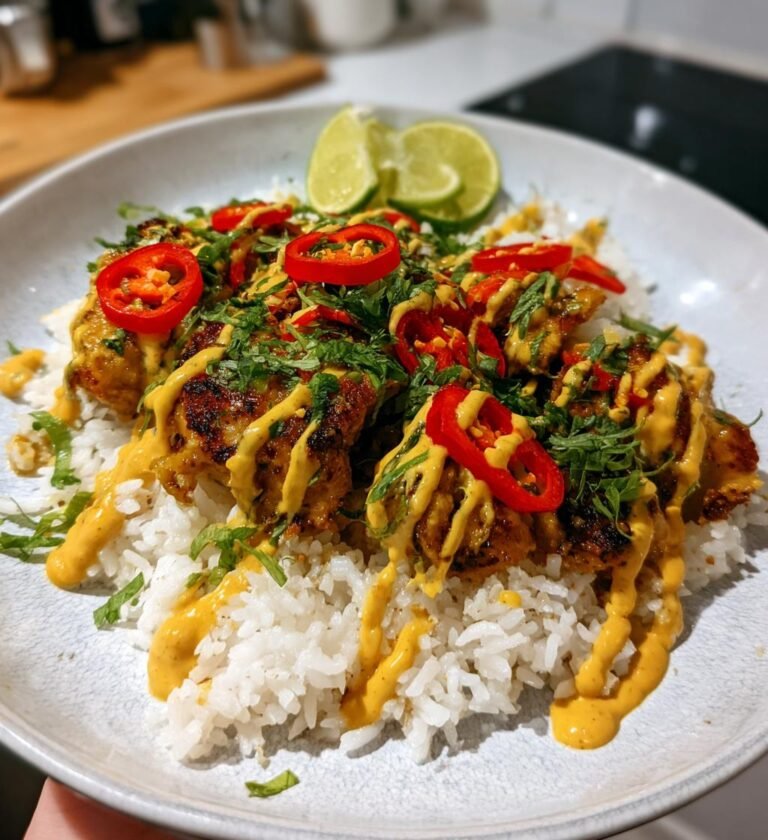 Hemgjord Kycklinggyros med Ris, Chili- och Limesallad samt Currymajonnäs och Vitlökssås