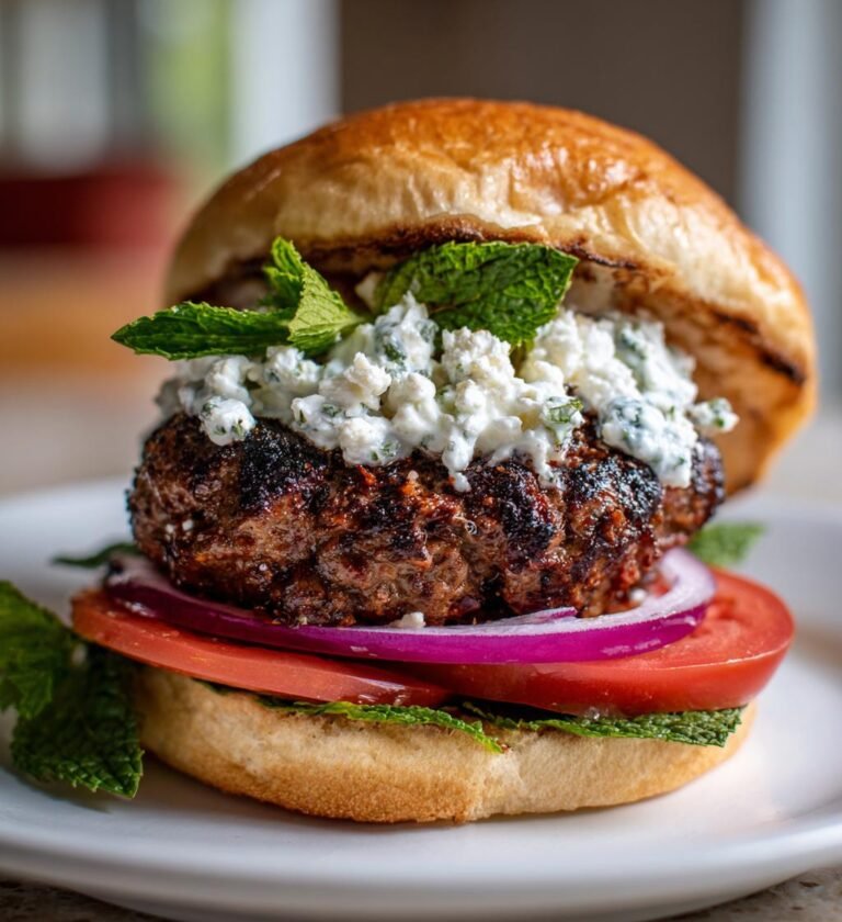 Hemgjord Lammburger med Fetaost, Mynta och Tzatziki