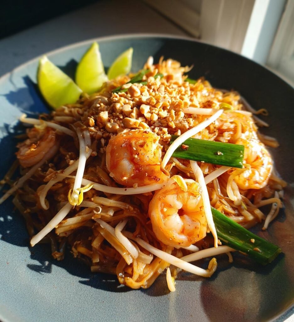 Hemgjord Pad Thai med Räkor, Böngroddar och Jordnötter