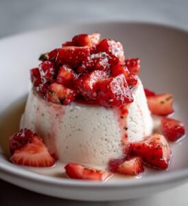 Jordgubbs- och vaniljpannacotta