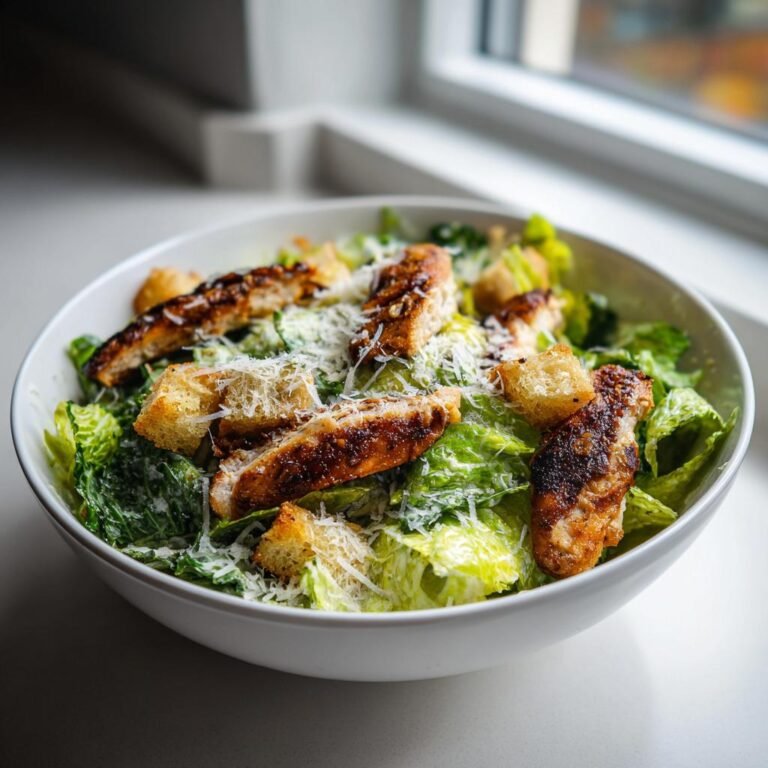 Krispig Caesarsallad med Hemgjorda Krutonger, Grillad Kyckling och Parmesan