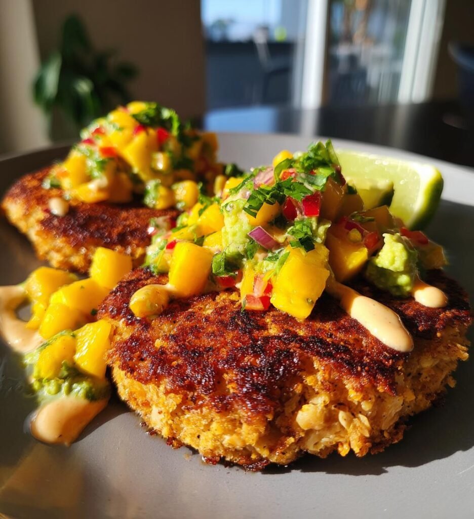 Krispiga Räkburgare med Mango- och Avokadosalsa, Chilikryddad Majonnäs och Limekål