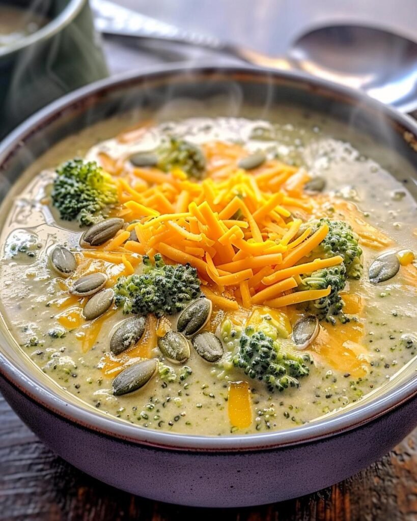 Krämig Broccolisoppa med Cheddar och Rostat Pumpafrön