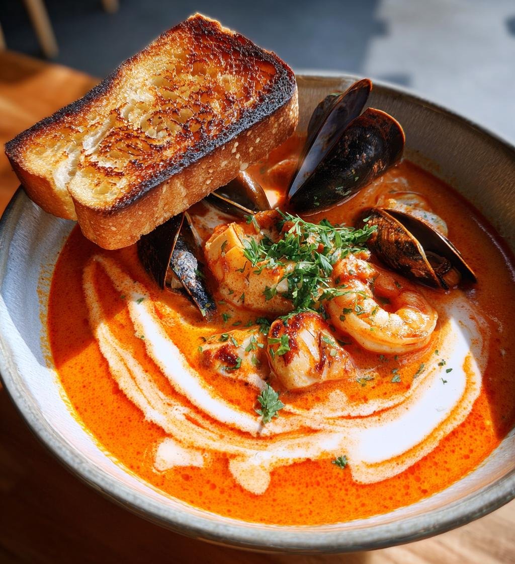 Krämig Fisk- och Skaldjurssoppa med Rostat Bröd och Aioli - detail 1