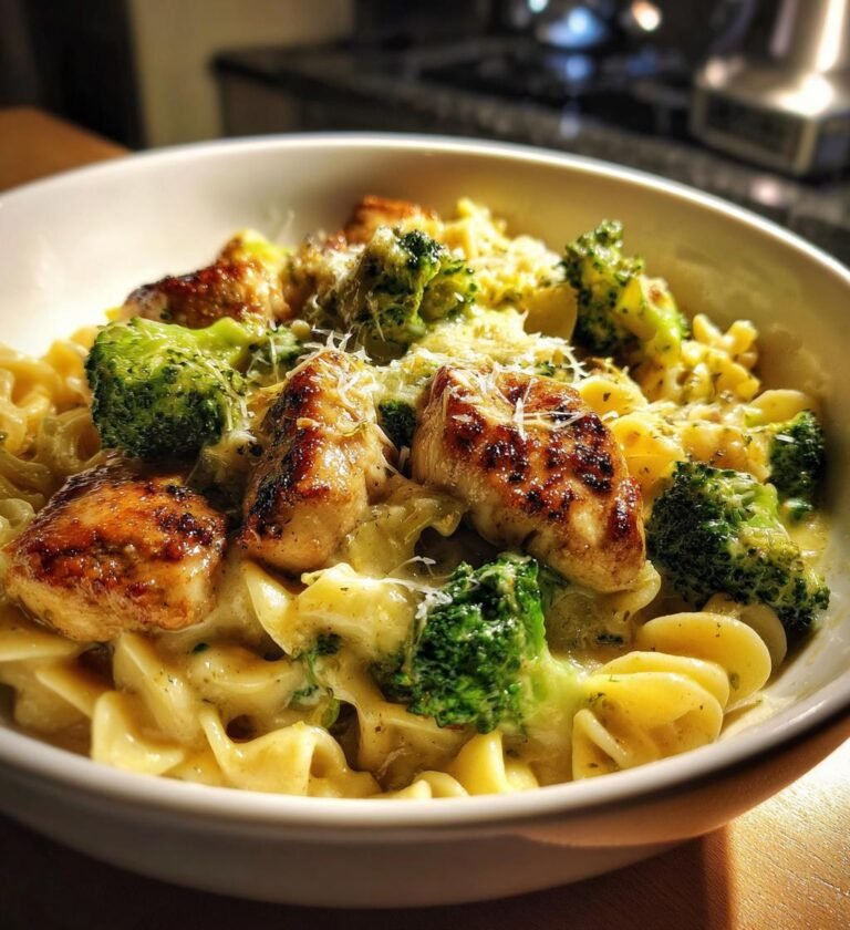 Krämig Kyckling- och Broccolipasta med Vitlöksgräddsås